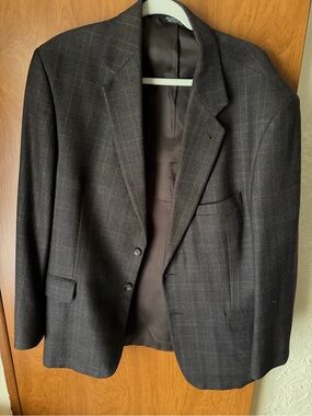 Men's Dark brown Windowpane Wool Blazer